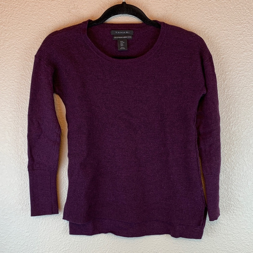 Tahari Merino Wool Sweater sz M crewneck texture fall preppy casual warm winter - Picture 1 of 7